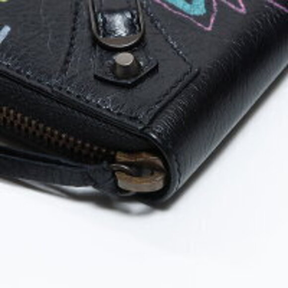 Balenciaga Graffiti Continental Zip Round Long Wallet Black - Picture 6 of 11